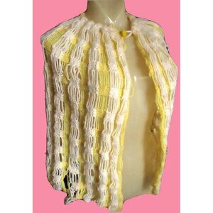 Vintage Cape Sweater Small 1970s Womens Yellow Net Knit Handmade in USA Go-Go
